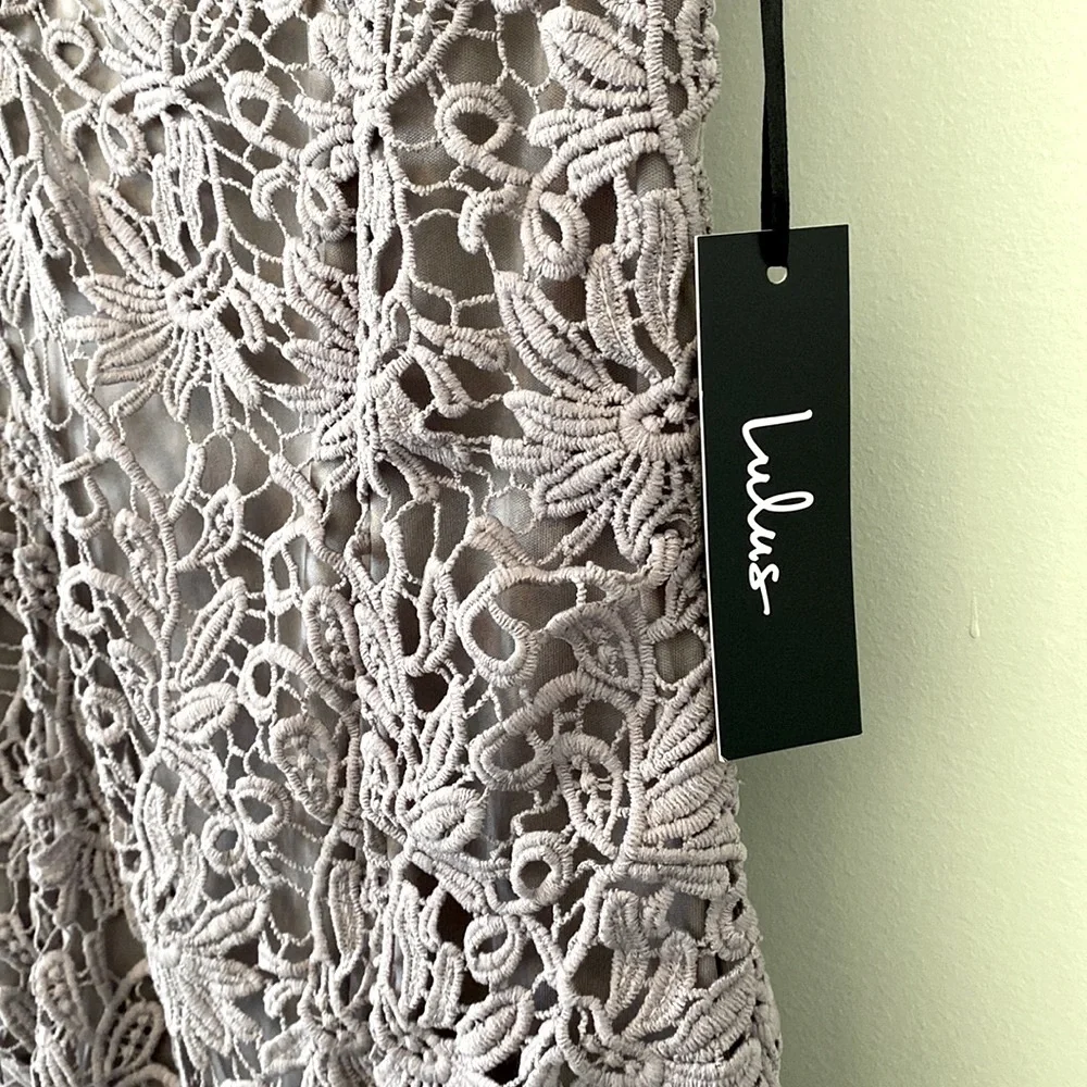 Lulus Romance language Backless Lace Dress Gray size Medium